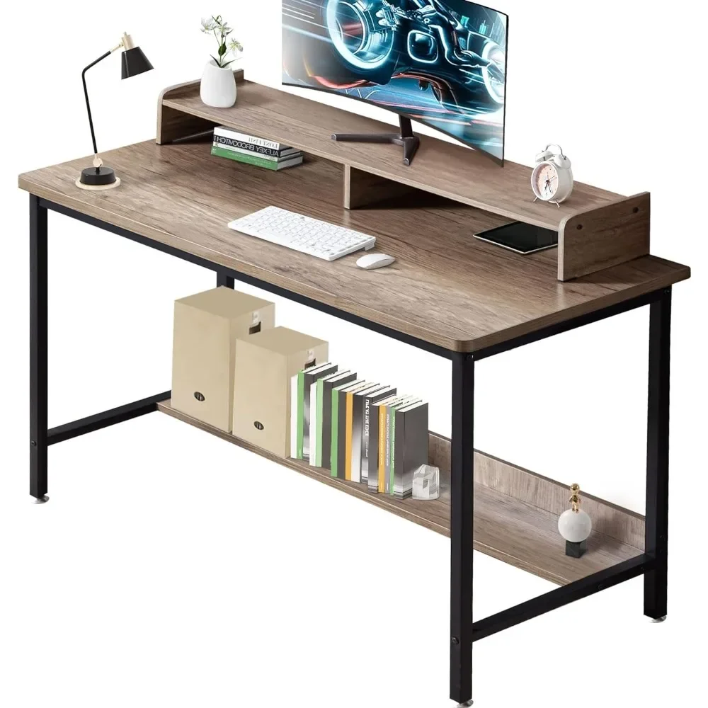 Computer Desk for Home-Office with Storage-Shelves - Modern Simple Style Metal Frame Laptop Notebook PC Study Writing book baffle bookshelf organizers heavy duty bookends file metal for shelves stands crafted