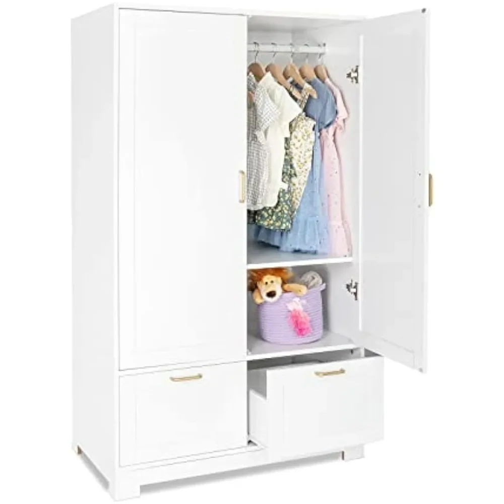 

Wide White Armoire Wardrobe Closet with Adjustable Shelves and Drawers, 60" Freestanding Closet Wardrobe Cabinet, Armoires