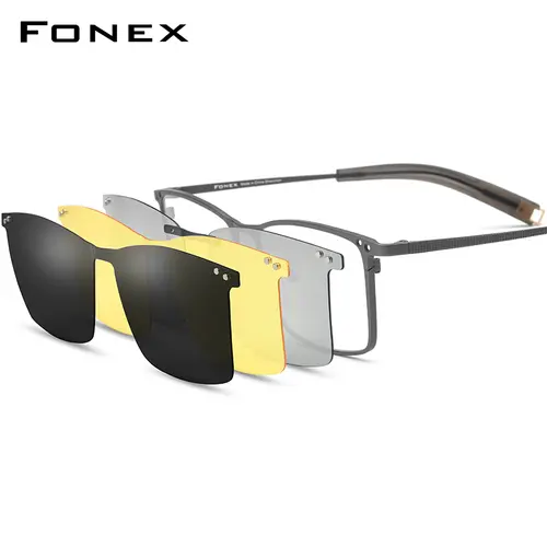 FONEX Titanium Glasses Frame Men Square Magnet Clip Eyeglasses with 3D & Night Vision & Polarized Lens Japanese Eyewear 85760 - Image 7