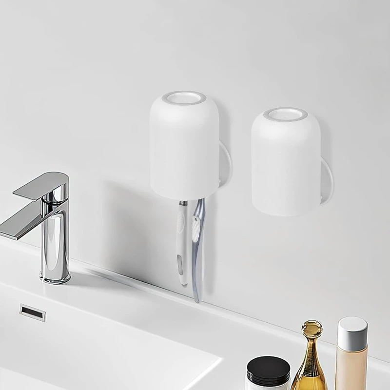 Wall-Mount Holders With Mouthwash Cup, Toothbrush Storage Organizer Bathroom Tumblers_voghion.com