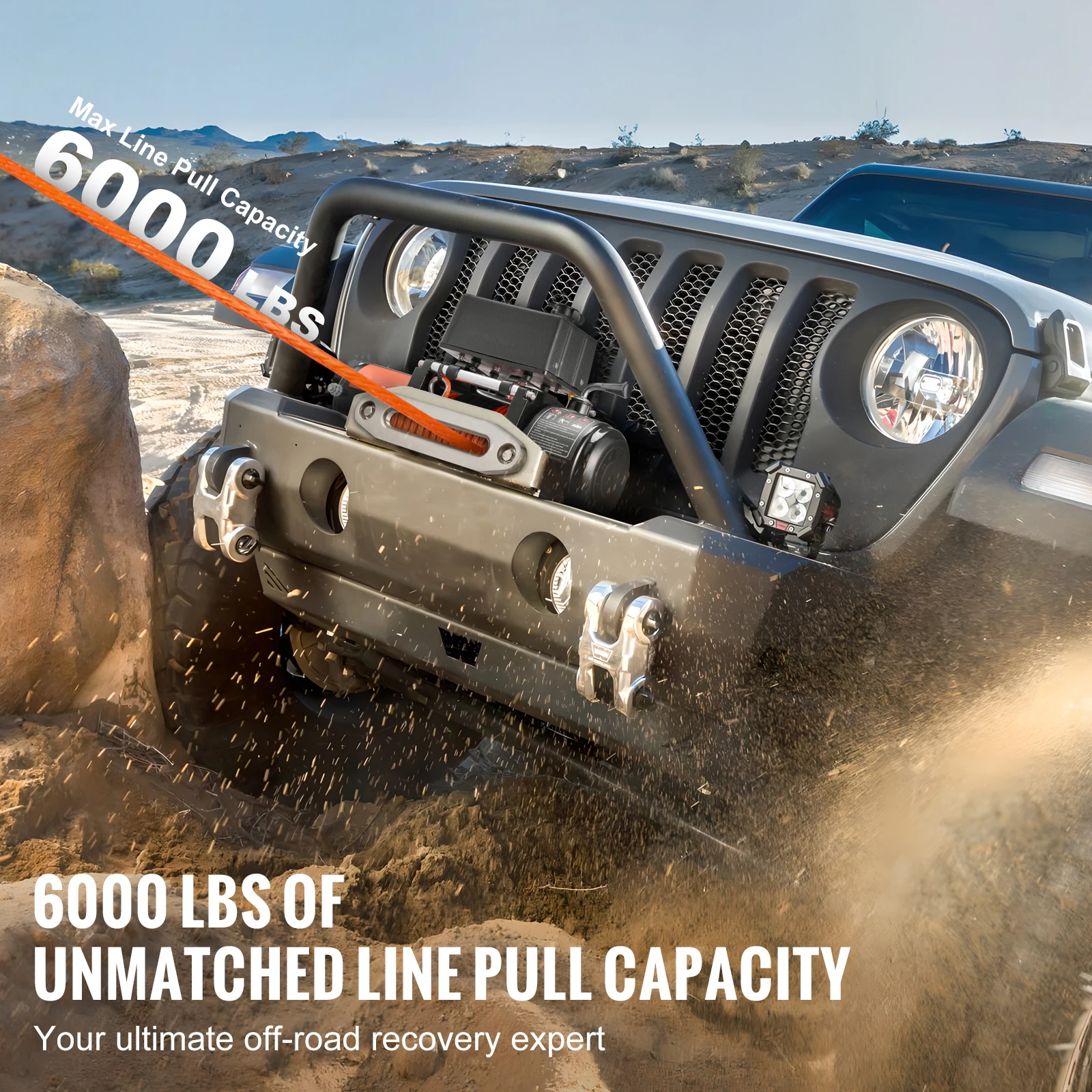 Electric Winch with Synthetic Rope for Off Road Recovery