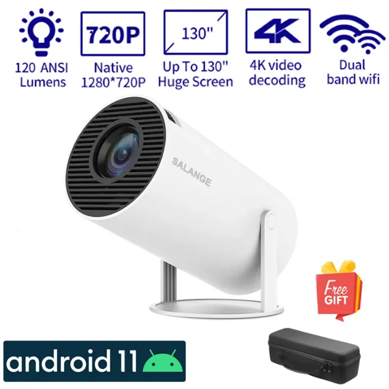 

Salange HY300 Android 11.0 Mini Projector LED Beamer Home Cinema 200ANSI 720P WIFI Smart TV for 1080P 4K Via HDMI with Carry Bag