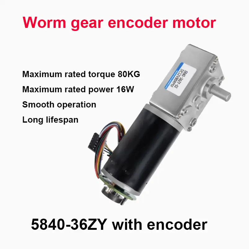 5840-36ZY Worm Gear DC Reduction Brush Motor 12v24v High Torque 6-470rpm MAX-Torque 100KG Right Angle Motor with Encoder CW/CCW image 2