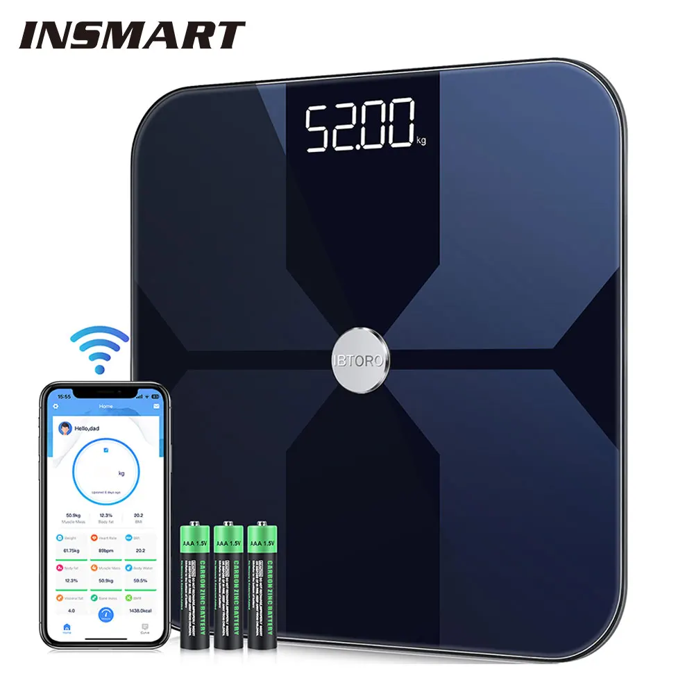 INSMART Body Fat Scale Bathroom Weight Scale Smart Wireless Digital Body Composition Analyzer With Smartphone App Bluetooth WIFI