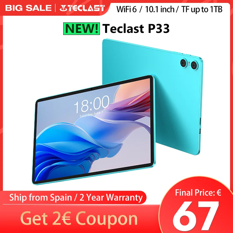 2026 Teclast P33 Android 15 Tablet, 10.1 Inch 1280X800, Max. 9Gb