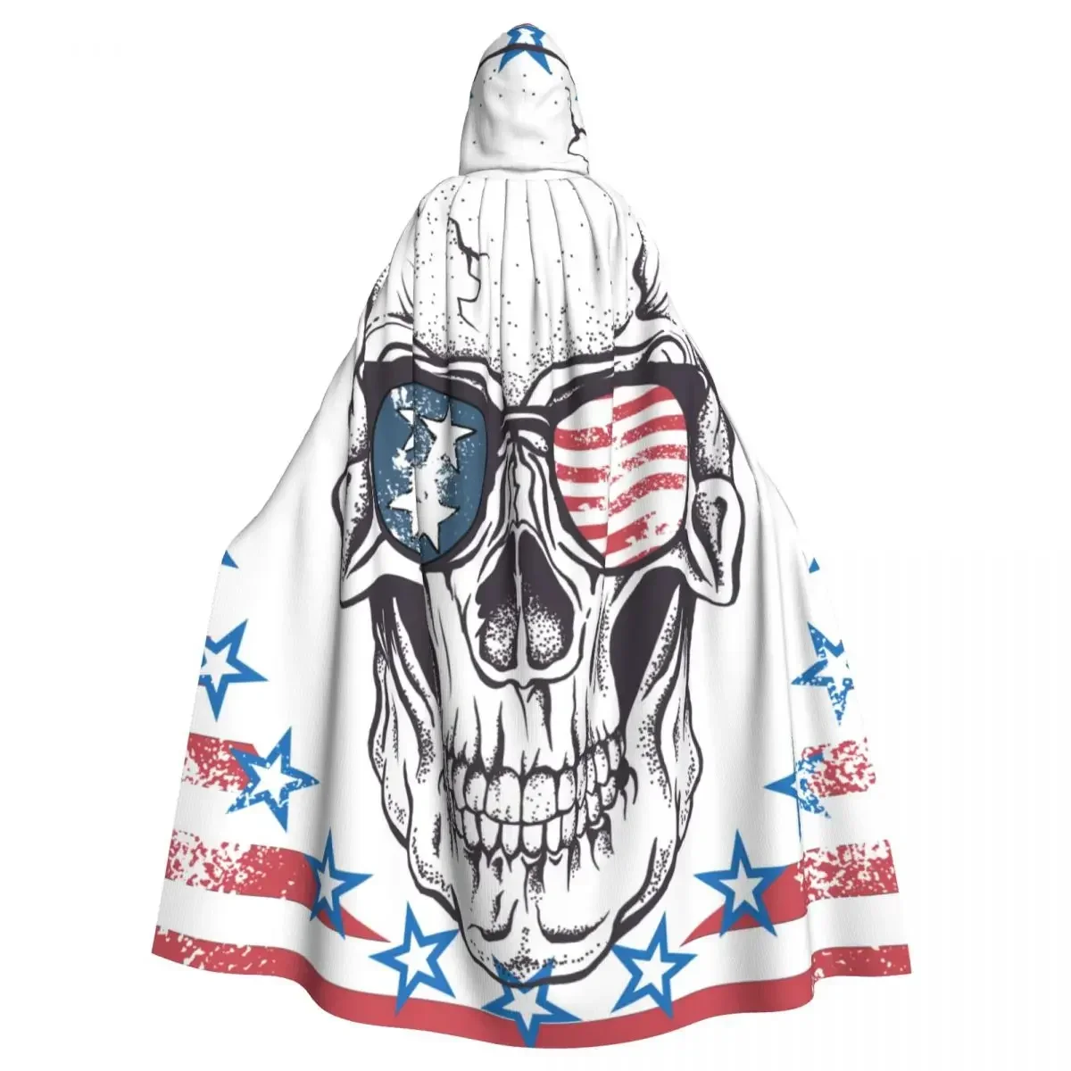 

Adult Cloak Cape Hooded Skull With Sunglasses On Abstract USA Flag Medieval Costume Witch Wicca Vampire Elf Purim Carnival Party