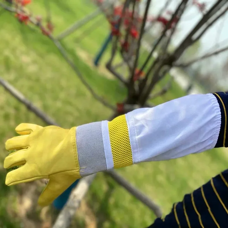 Beekeeping Tools Protective Gloves Sheepskin Gloves Yellow Canvas Medium Yellow Mesh Gloves 4