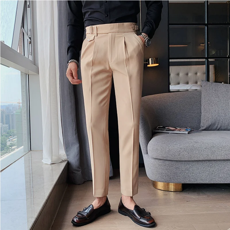British Style Simple High Waist Casual Pants Slim Solid Suit Trousers  Pantalon De Travail Pour Homme 2022 Business Korte Homme - AliExpress