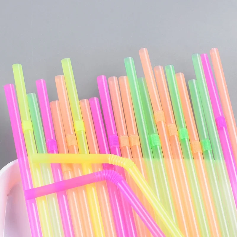 Description Picture 4 of item1000/100PCS Fluorescent Plastic Straws Multicolor Disposable Bendable Drinking Straw for Milk Cola Tea Cocktail Party Supplies