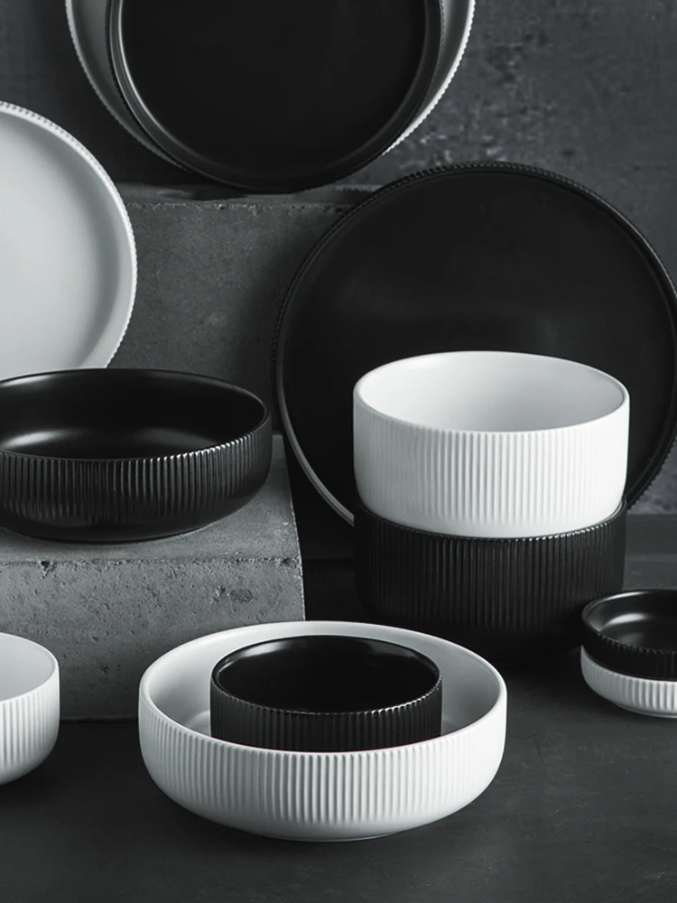 White Black Ceramic Plate Set Black Dishes Dinnerware Sets Black
