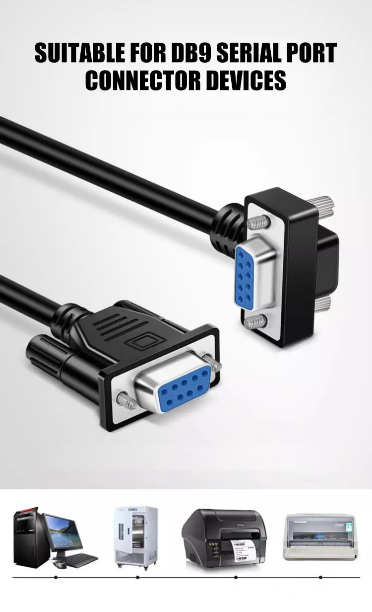 DB9 Stecker auf Stecker/Buchse RS232 Kabel, 90/270 Grad Winkel, Reines Kupfer, 9-polig, COM-Port Verbindungskabel, Serielle Port-Verlängerung – Detail 2