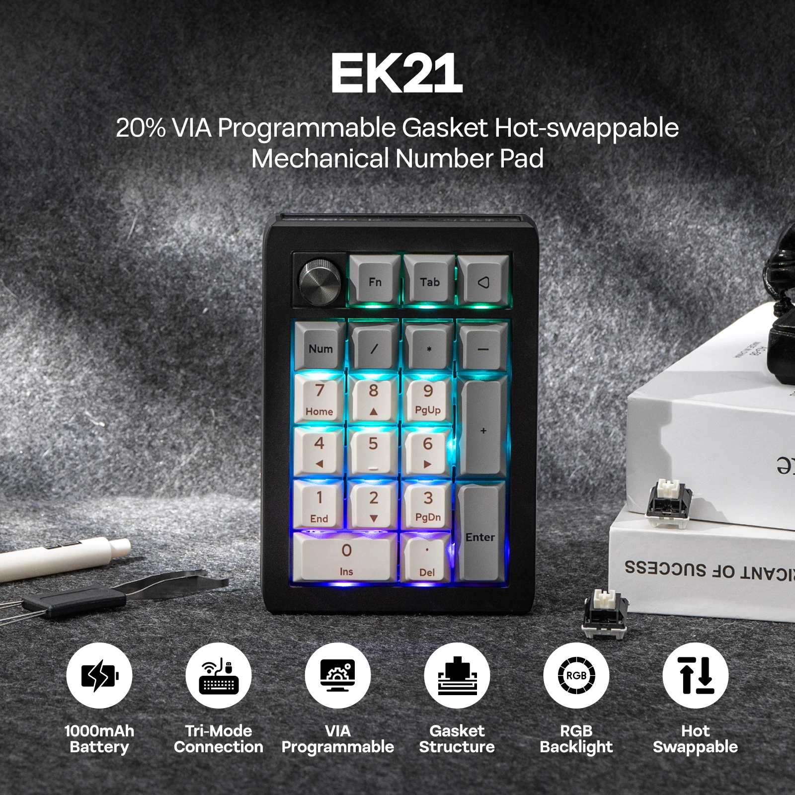 EPOMAKER EK21 VIA 20% Gasket Wired/Bluetooth/2.4Ghz Wireless NKRO