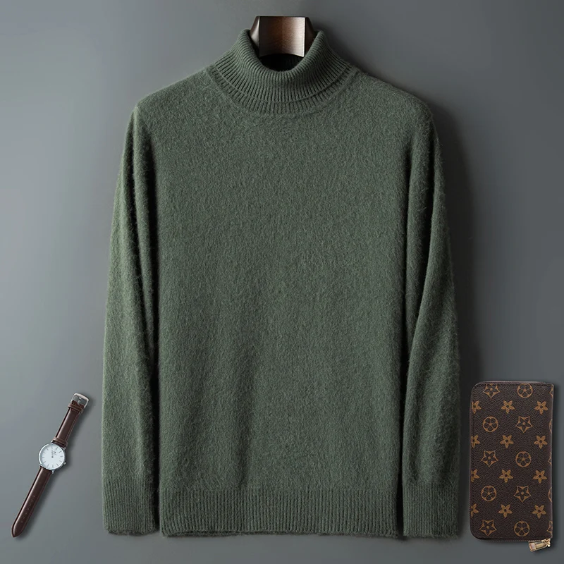 Autumn and Winter Men Loose Turtleneck 100% Mink Cashmere Sweater Men's Casual Thermal Pullover Solid Color Knit Plus-Size Top 5