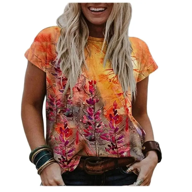 

2024 New Women's Summer Harajuku T-shirt Retro Casual High Street T-shirt Women's Fashion Short Sleeve Floral T-shirt