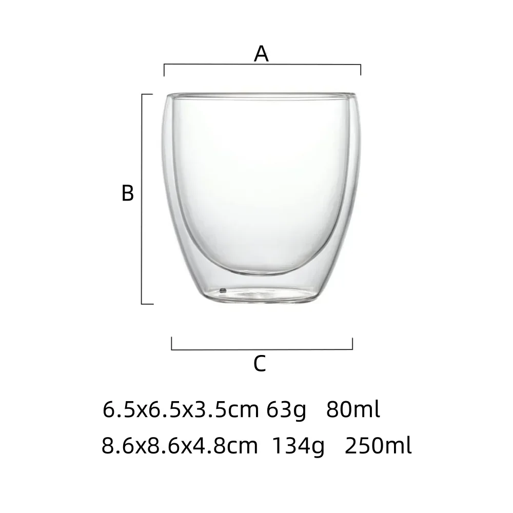 6 pcs Clear Double Wall Glass Coffee Mugs 80ml/250ml Insulated Layer Cups Set for Bar Tea Milk Juice Water Espresso Shot Glass