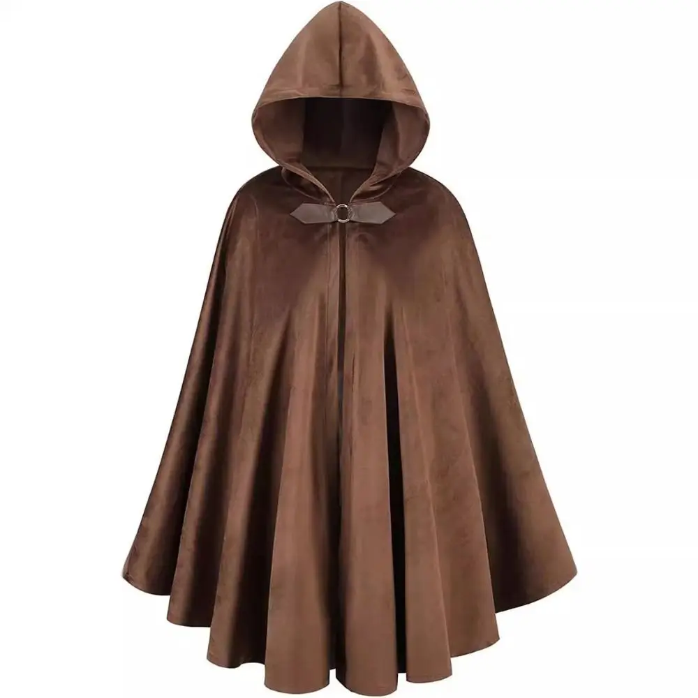 Suede Halloween Hooded Cloak Black Brown Cosplay Costume