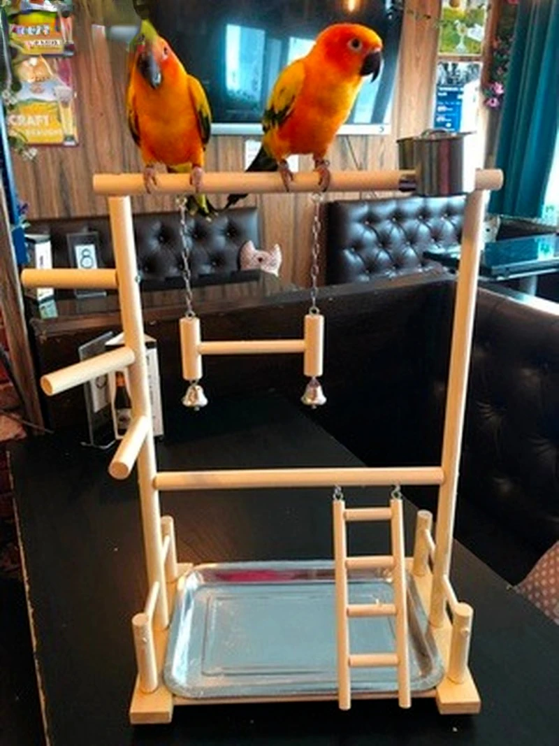 Wooden Parrot Play Stands Bird Swing Tray Cup Toys 53x23x36cm Hanging Ladder Bridge For Park Style Climbing Cage bird cage perches