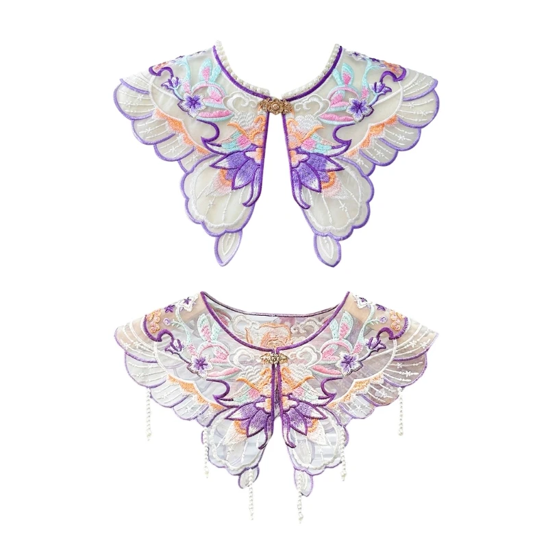 

Hanfu False Collar Embroidered Floral Pattern Collar Shawl for Girls Sewing Tool