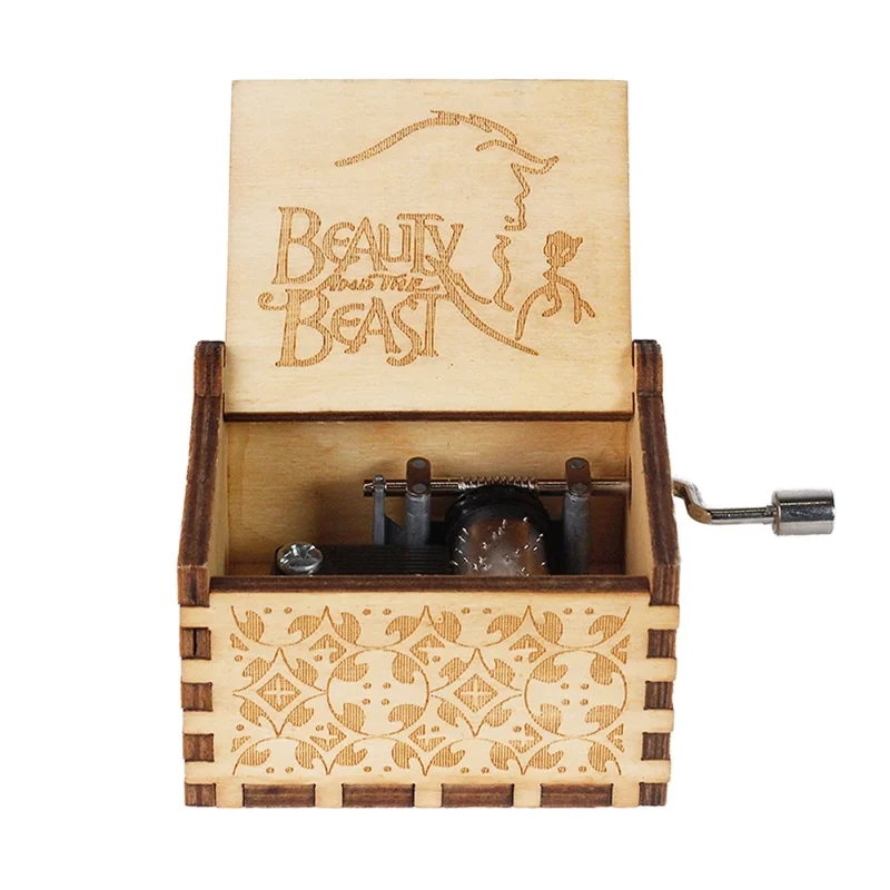 Wooden Music Box Frozen Beauty and Beast Hand Cranked Home Decoration Carved Musical Box Valentines Day Birthday Gif 2