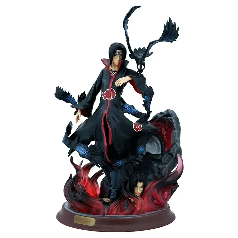 

NARUTO 25cm GK Uchiha Itachi Figure With Crow Black Or Red Amaterasu Fire Akatsuki Figurines PVC Desktop Model Dolls BOX