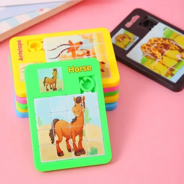 1PC Cartoon Animal Learning Slide Puzzles Montessori Educational Children Jigsaw Puzzle Games Brain Exercise Mini Baby Toys 1