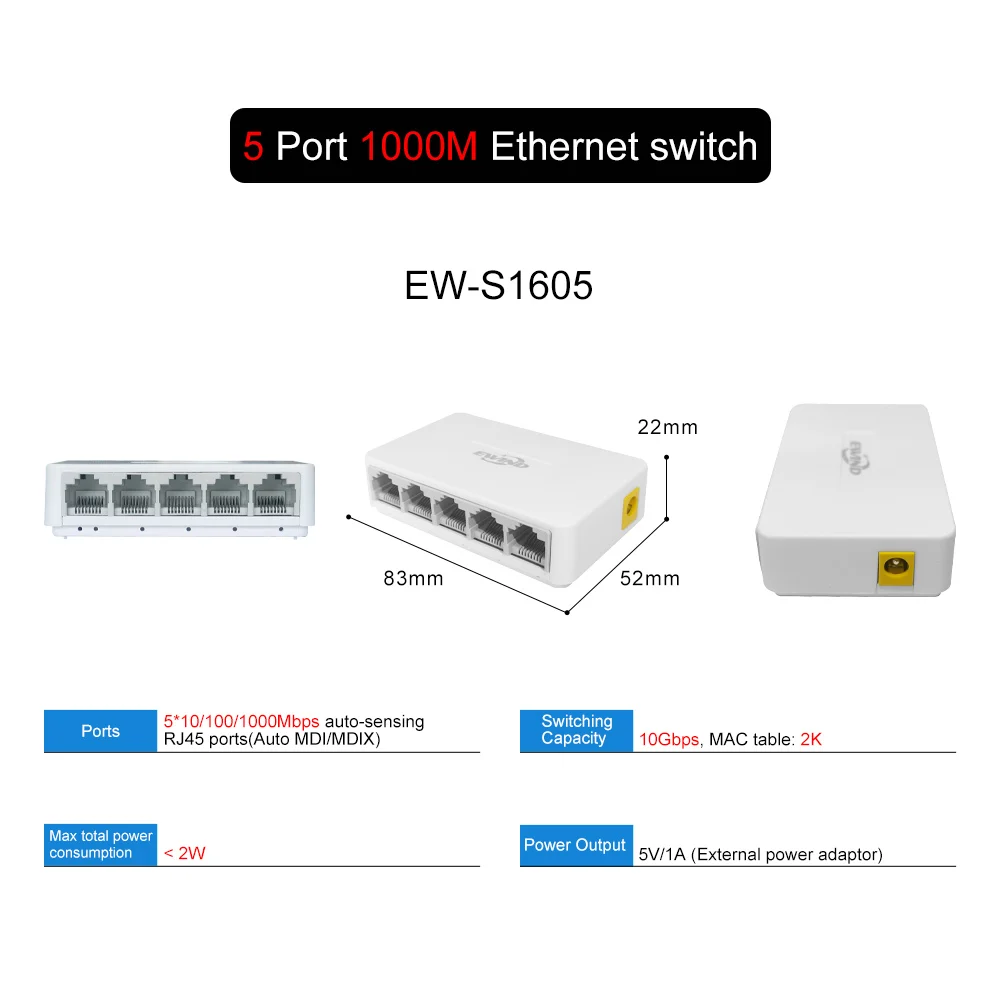 10/100/1000Mbps Full Gigabit Network Ethernet Switch 5/8 Ports RJ45 Port 10/100Mbps Fast Network Switch ethernet image 9