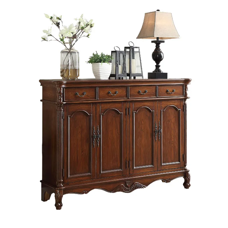 

American style retro multifunctional foyer solid wood shoe cabinet