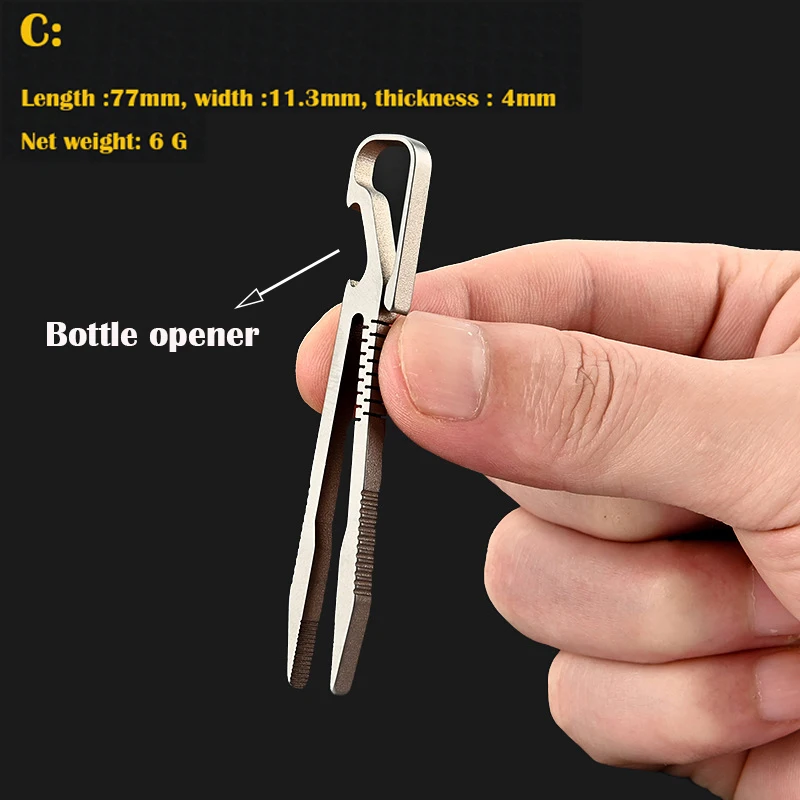 TC4 Titan-Stahl-Pinzette Multifunktional mit Schnappverschluss Korkenzieher CNC-gefräste Clips EDC Outdoor-Werkzeug – Detail 22