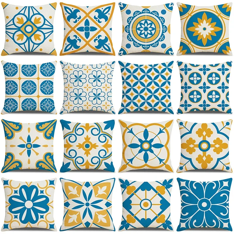 Elsárgul Kék szín geometriai Párnahuzat Északi stílusú Párna fedezze Hivatali székhely Háromüléses kanapé haza dekor