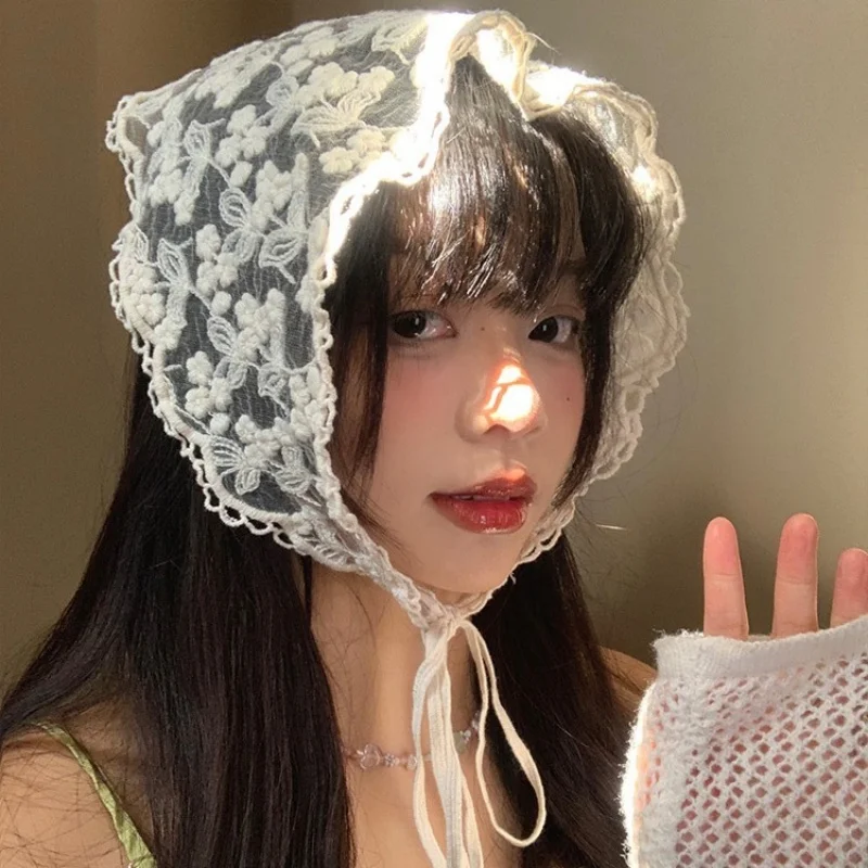 Elegant Lace Floral Hair Scarf - Triangle Headscarf  Sunscreen Travel Headband