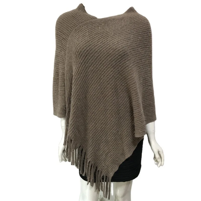 

2022 Spring Autumn Shawl Women Cloak European American Elegant Solemn Coat Sweater Lady Poncho Capes Tassels Female Khaki