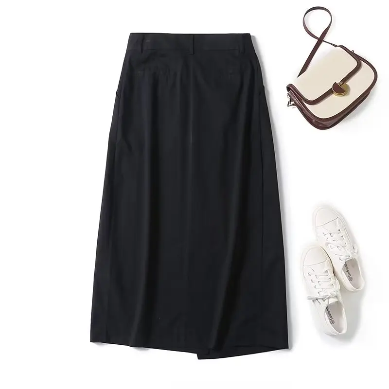 

Withered Autumn French Fashion Women's Simple Black High Waist Midi Half Skirt Asymmetric Pleated Half Skirt Women