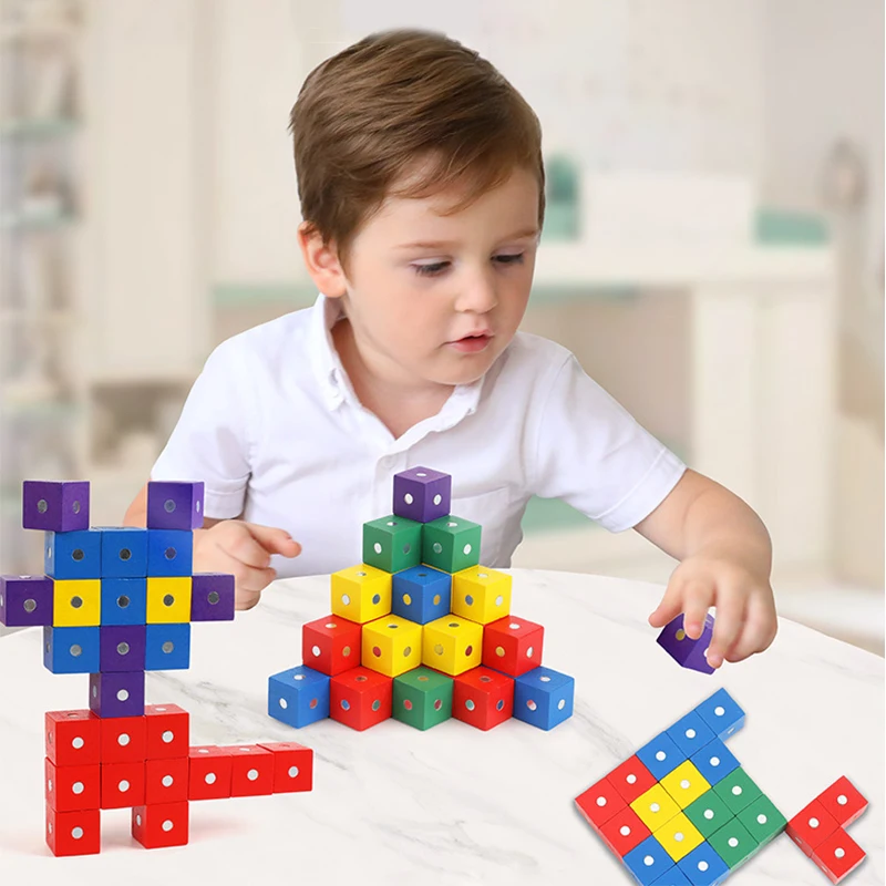 3D Wooden Magnetic Colorful Cube Blocks Puzzle Educational Construction Sensory Toy Montessori Intelligence Math Kid Boy Girl