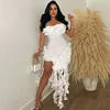 Robe d'anniversaire élégante à volants et franges pour femmes, tenue de soirée longue de célébrité, irrégulière, sans bretelles, sans manches, 2024