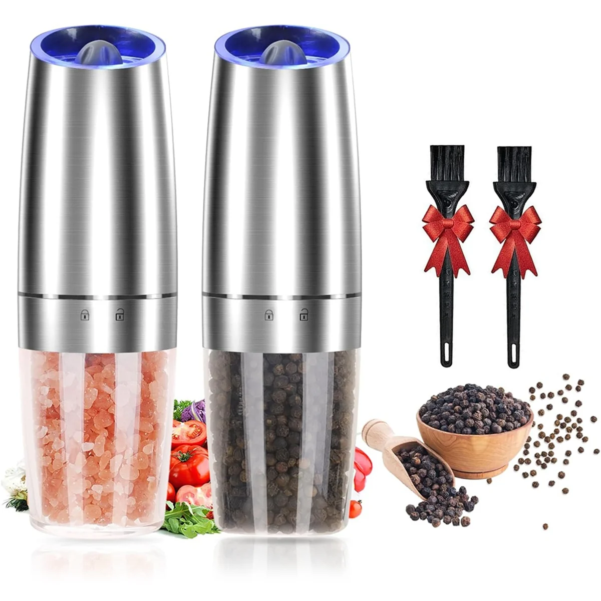 

Gravity Electric Salt and Pepper Grinder Set, Adjustable Coarseness, Mill Grinder, Battery Powered, One Hand Operated