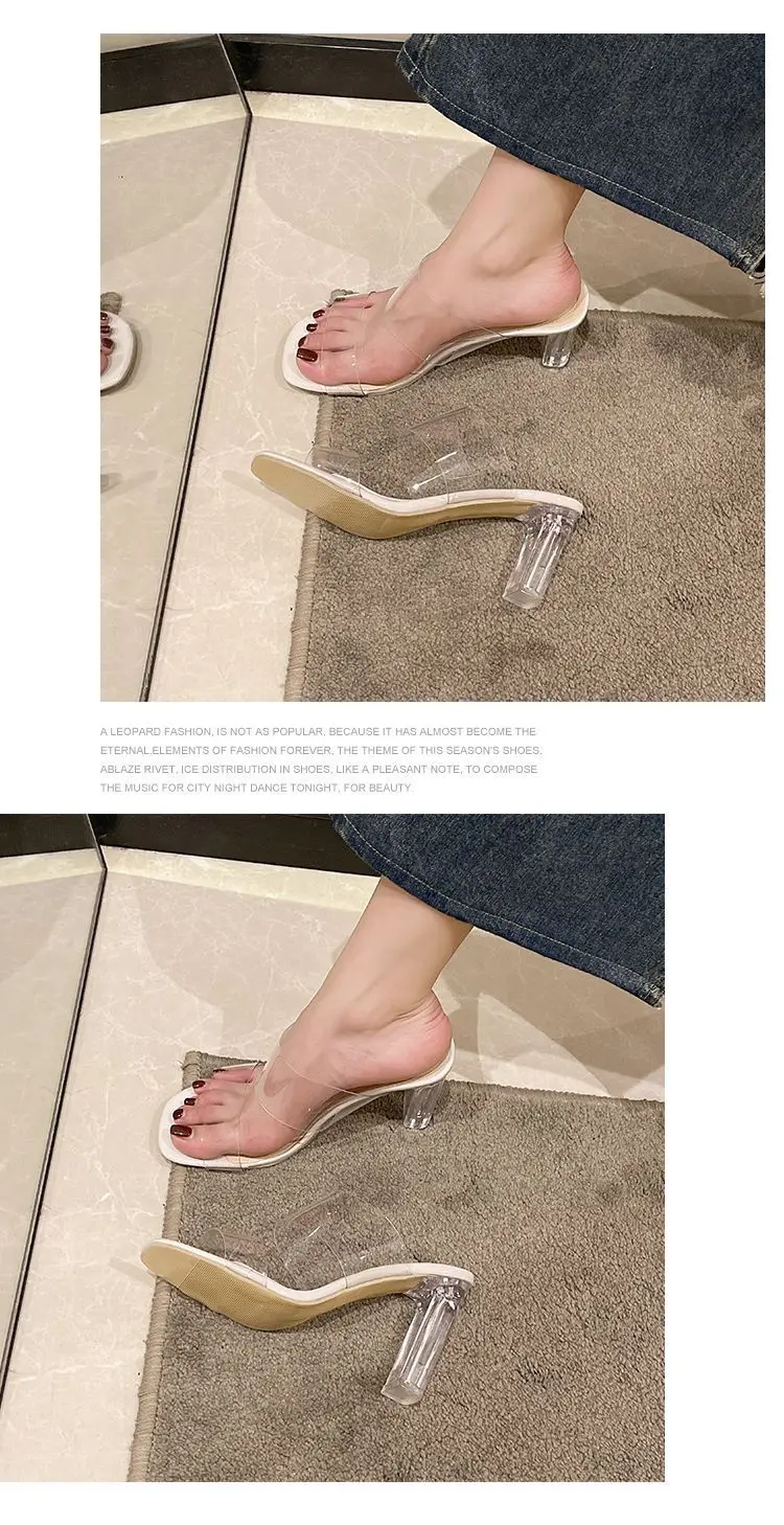 2024 neue Sommer transparente Sandalen, Damen mittlerer Absatz dick mit Wasser, 3,5 cm ~ 9cm hohe Absätze eine Linie mit Hausschuhen Damenschuhe – Detail 9
