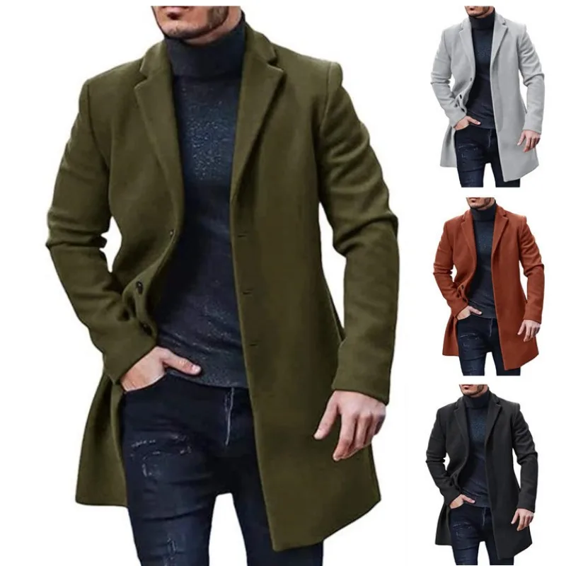 

2023 New Overcoat Solid Commuter Casual Wool Coat Mid Length Windbreaker Coats Warm Fit Jacket