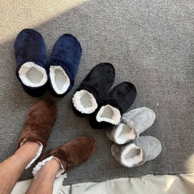 Home Fluffy Slippers Sock Mens Winter Warm Plush Soft Sole Comfy