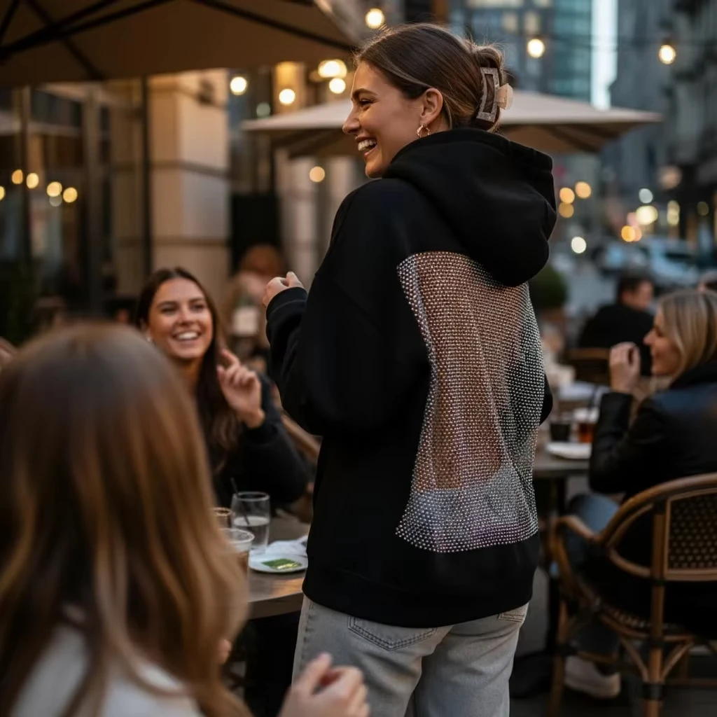 סוודר נשים בסגנון הודי עם חורים, סוודר עם פרספקטיבה מאחורה, סוודר סתיו מודרני ומגוון לנשים