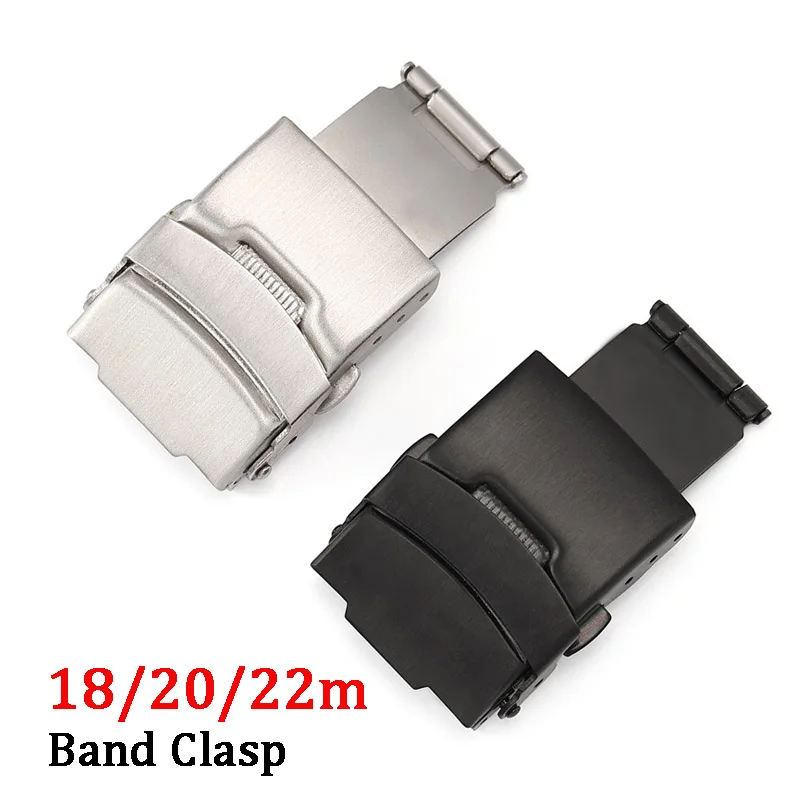 Watch Buckle Clasp Watch Buckle 18/20/22m Stainless Steel Watchband Clasp Folding Buckle Double Press Silver Black Watch Strap Repair Accessories with Tools