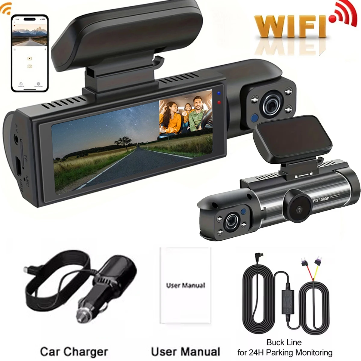 Dash Cam For Cars 1080P Car DVR Video Recorder Dual Car Camera Front Inside