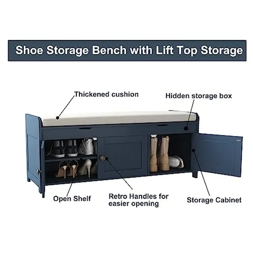 Wood Shoe Bench with Lift Top Storage Entryway Cabinet Cushioned Seat Organizer