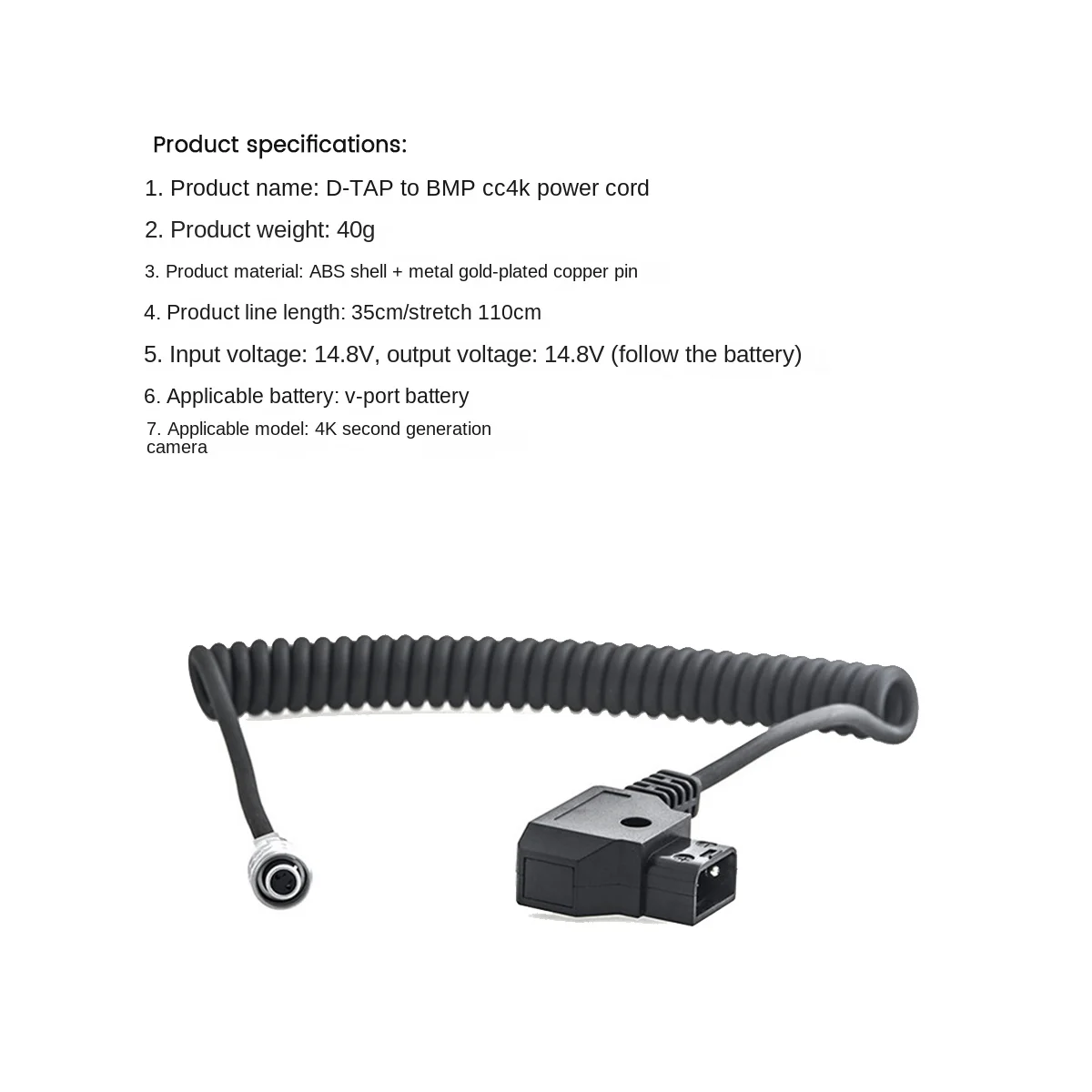 D-Tap A Bmpcc 4K 6K Cavo Di Alimentazione A Molla Per Blackmagic Pocket Cinema Camera 4K Per Batteria Sony V Mount