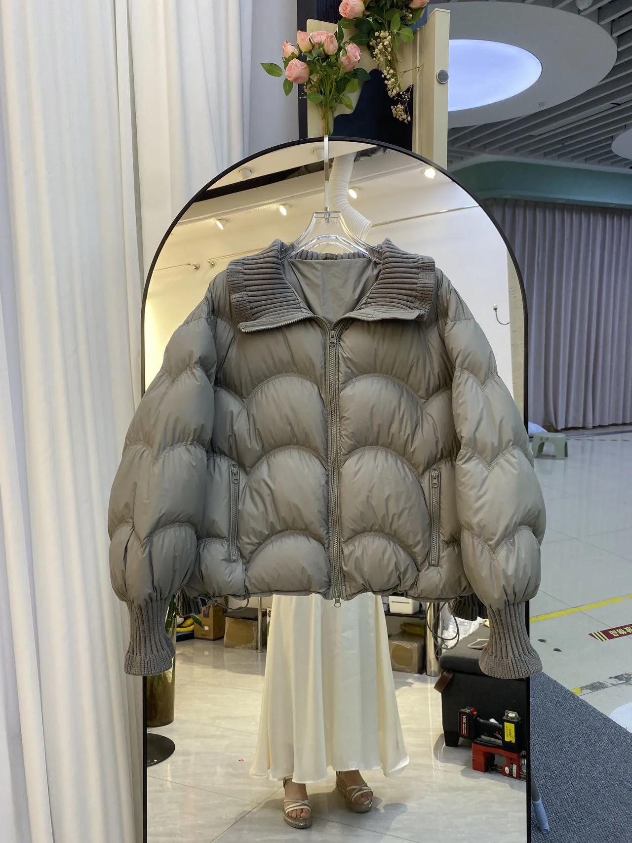 Winter Puff Knitted Splicing Down Jacket Women White Duck Down Big Lapel Outwears Female Fluffy Warm Thick Parker Bread Jacket
