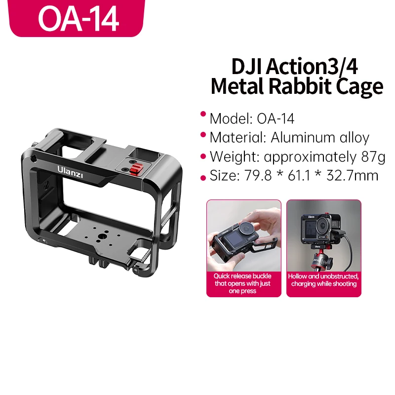 Jaula Protectora Con Luz LED Magnética Para DJI Osmo Action 6 | Aluminio, Rápido Montaje