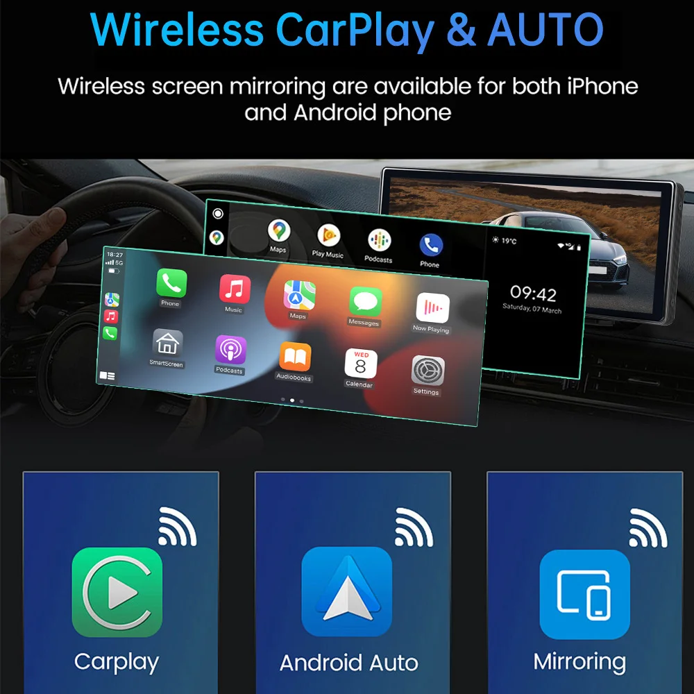 Portable Car Screen Universal Car Radio Multimedia Navigation Wireless CarPlay For Apple & Android Auto Mirror Music Player