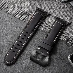 High-Quality Leather Strap for Apple Watch Band - Men's Collection (Black Black Buckle)