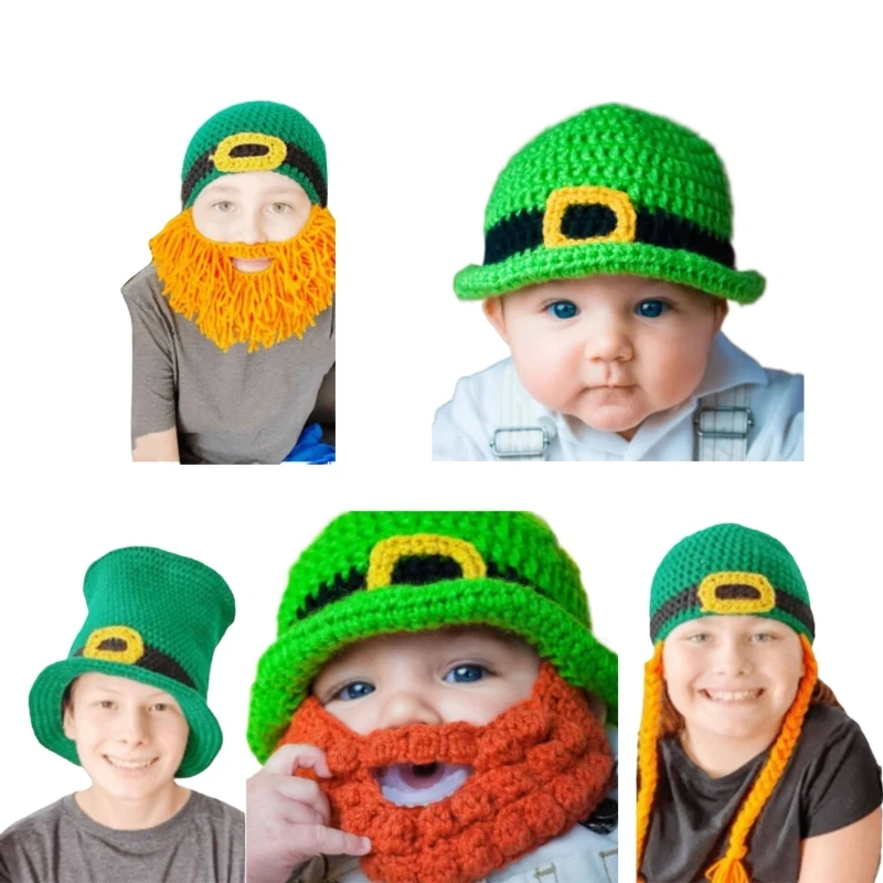 

StPatrick Day Celebration Green Hat for Kid Festival Theme Party Hat Handmade Crochet Top Caps Irish Theme Headwear
