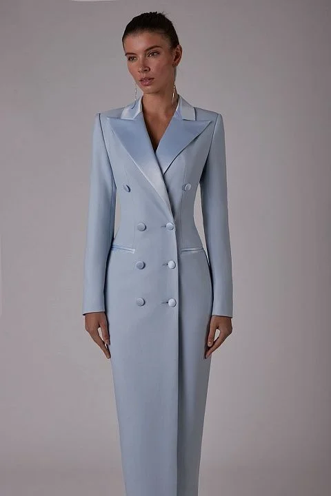 Mother Bride Dresses Women Suits Long Sleeves Satin Prom Evening Gowns Buttons Ankle Length