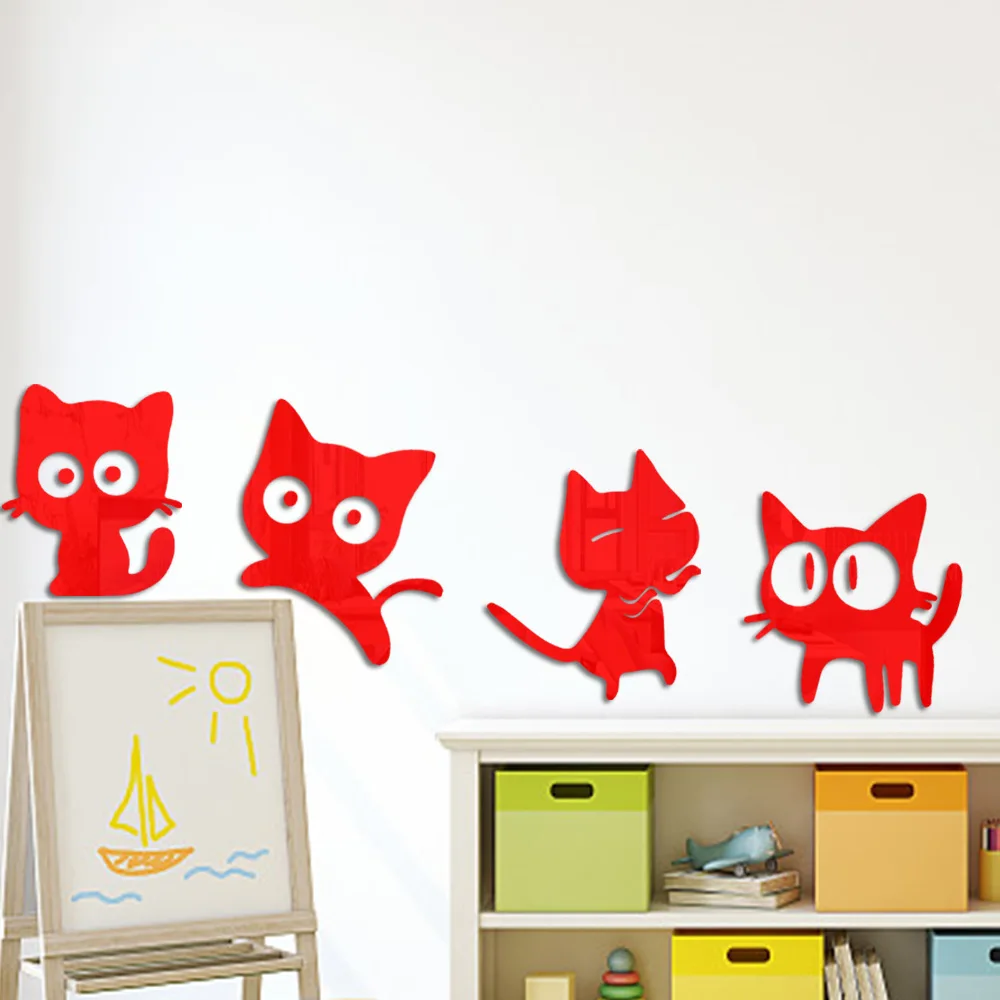Cute kitten acrylic wall decoration mirror wall paste children's room self-adhesive decoration decorations living room